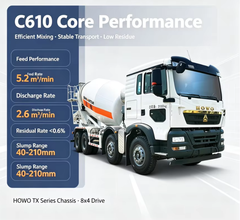 Xe tải trộn bê tông 8cbm C610 với MAN T5G Cab Weichai Động cơ 8x4 cho xây dựng