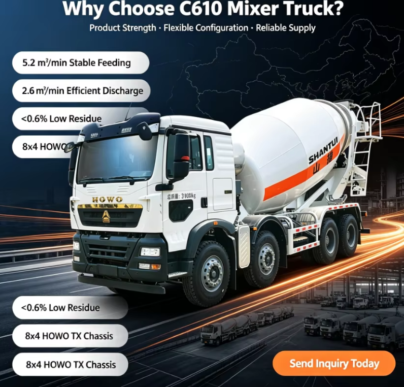 Xe tải trộn bê tông 8cbm C610 với MAN T5G Cab Weichai Động cơ 8x4 cho xây dựng