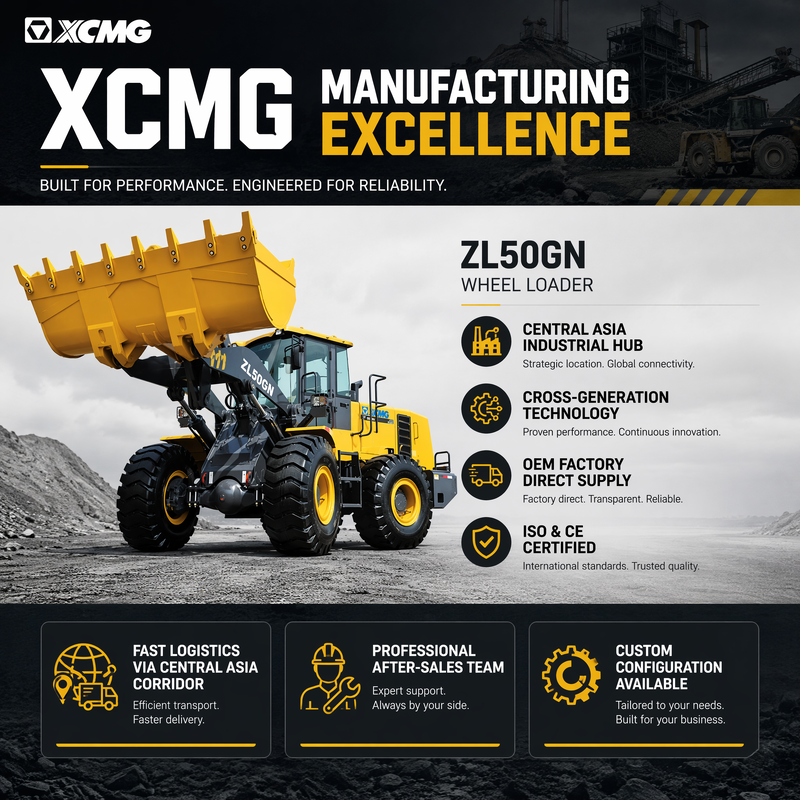 XCMG ZL50GN 5 tấn Loader bánh xe phía trước 3.2m3 Bucket Construction Heavy Duty Loader