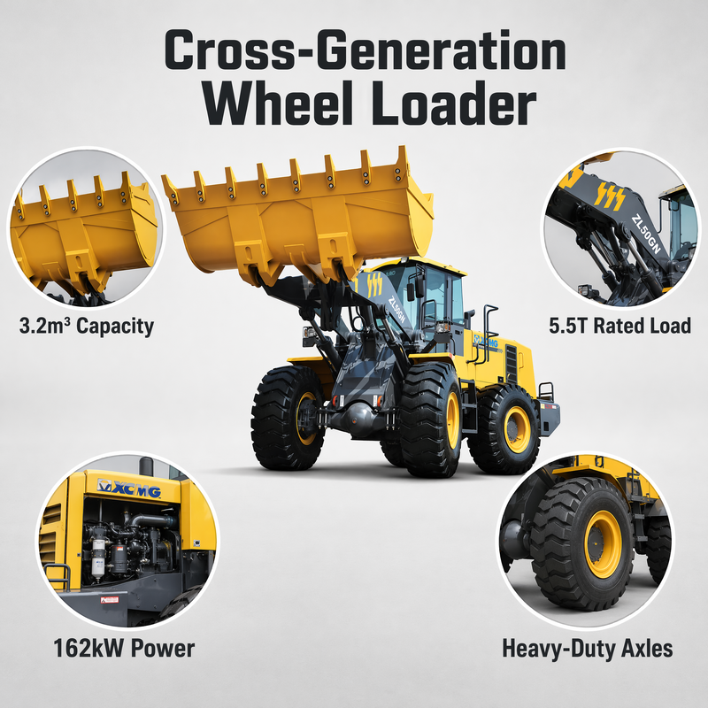 XCMG ZL50GN 5 tấn Loader bánh xe phía trước 3.2m3 Bucket Construction Heavy Duty Loader
